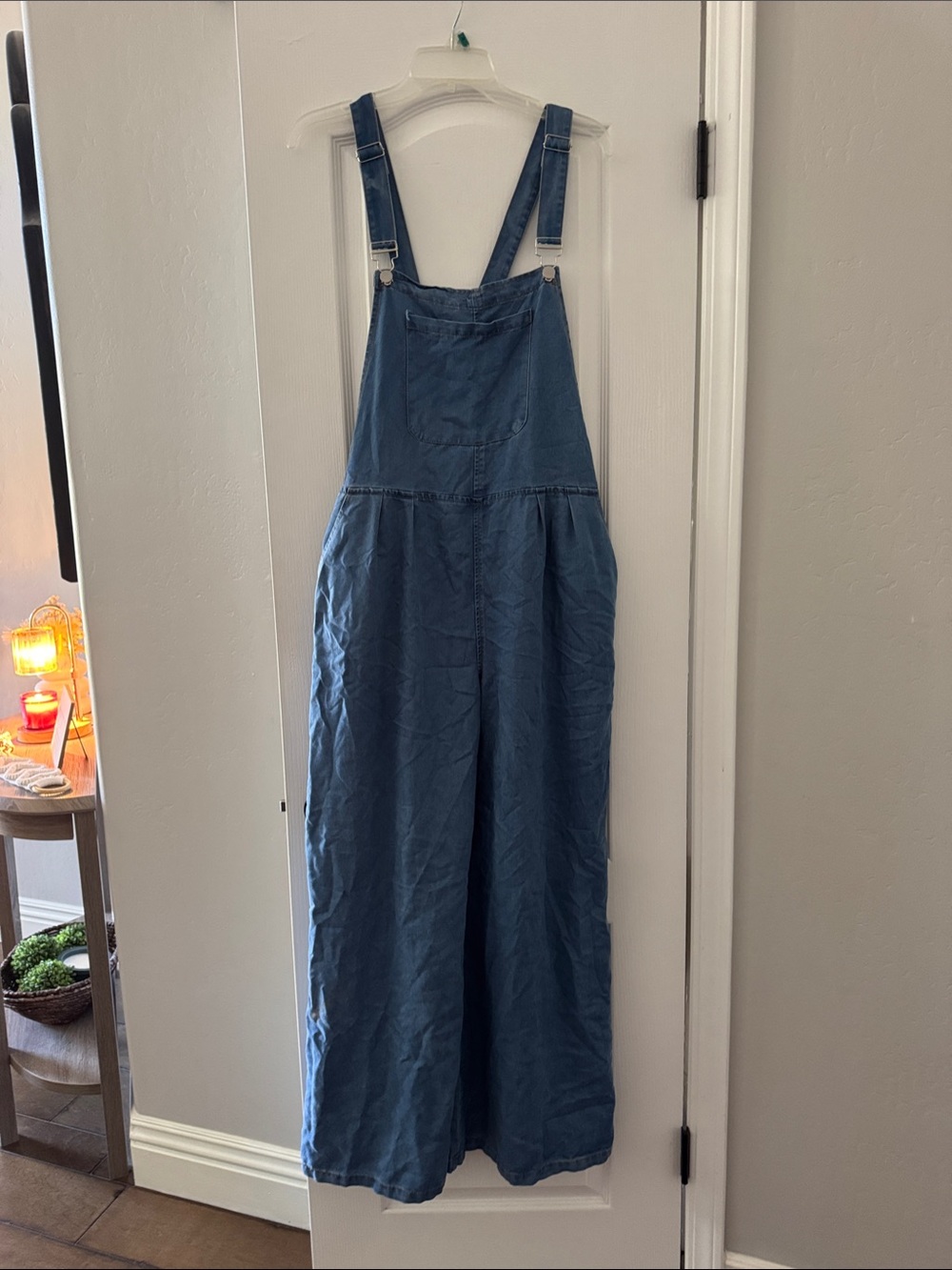 Relaxed Wide-Leg Denim Overalls Jumpsuit in Blue